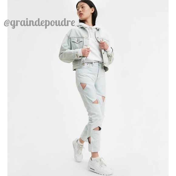 Rare! ♥️HP♥️ Levi's 501 Original Pieced Denim Cutout Cropped Women's Jeans 27x26 - Picture 4 of 4